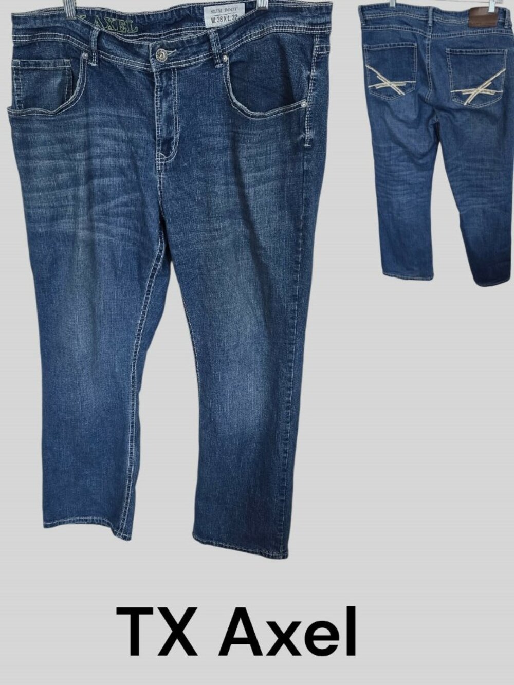 TX Axel Slim Boot Casual Cotton Blend Blue Jeans Mens 38 x 32